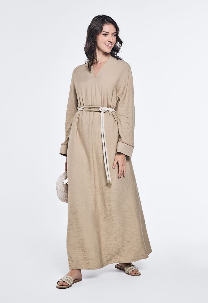 Crinkled Tie Rope Belt Dress