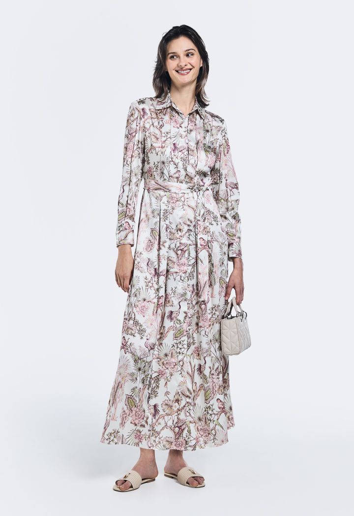 Floral print belted dress outlet