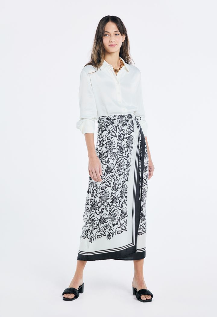 White floral print wrap skirt top