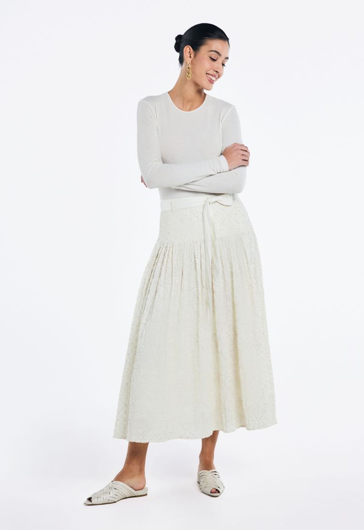 Embroidered cream skirt clearance