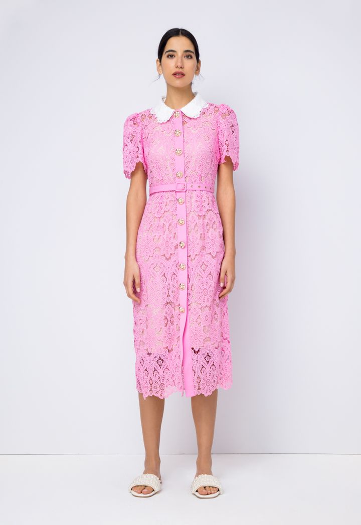 Lace belted dress cheap