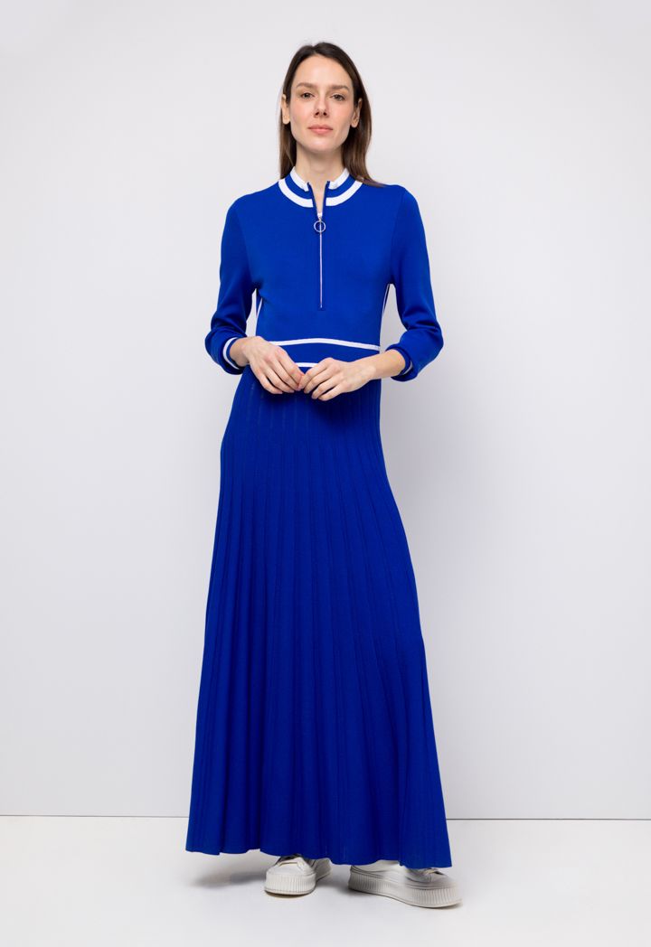 Contrast Knitted Pleated Maxi Dress