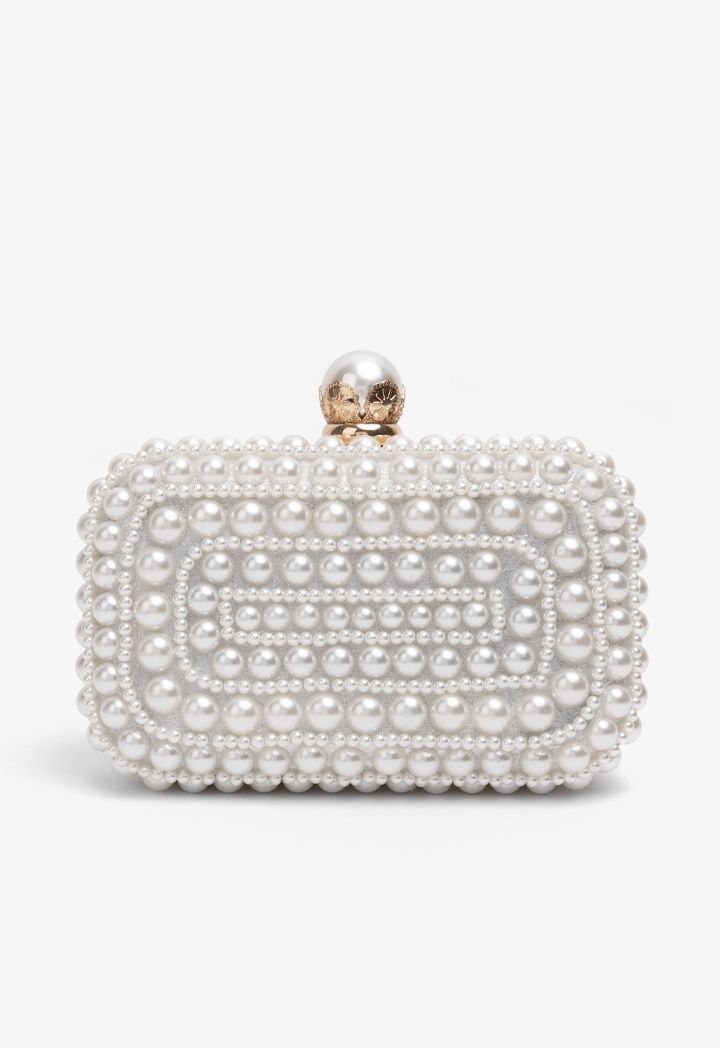 Faux Pearls Embellished Clutch