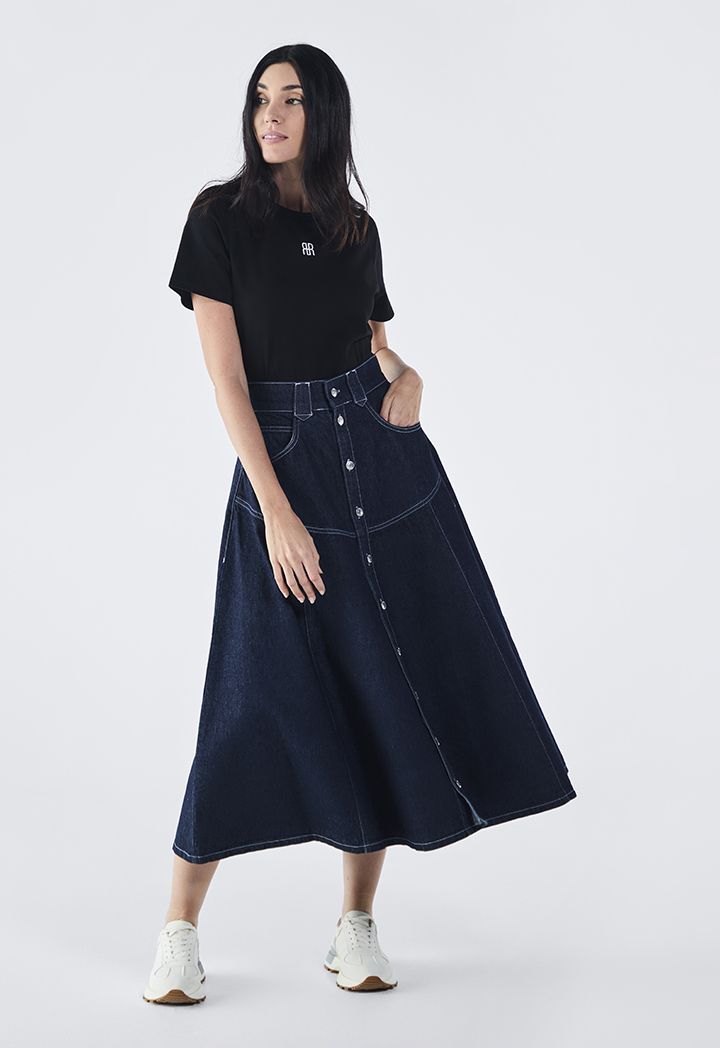 Button embellished skirt top