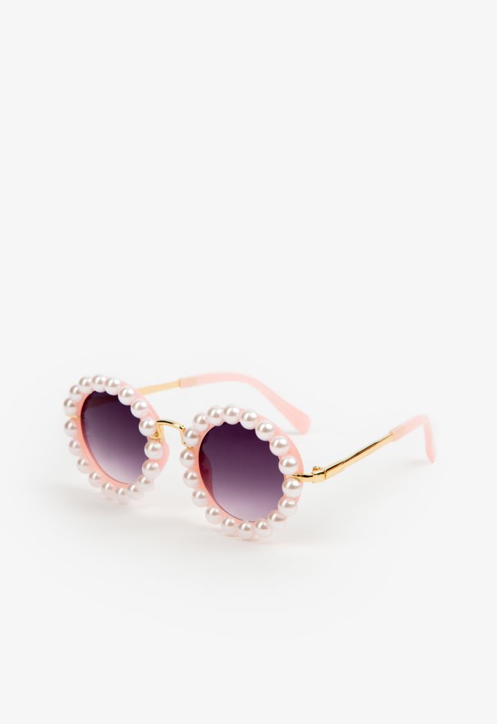 Faux Pearls Embellished Round Gradient Sunglasses
