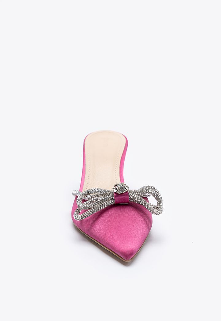 Rhinestone Bow Embellished Pointed Slide Sandals Sale