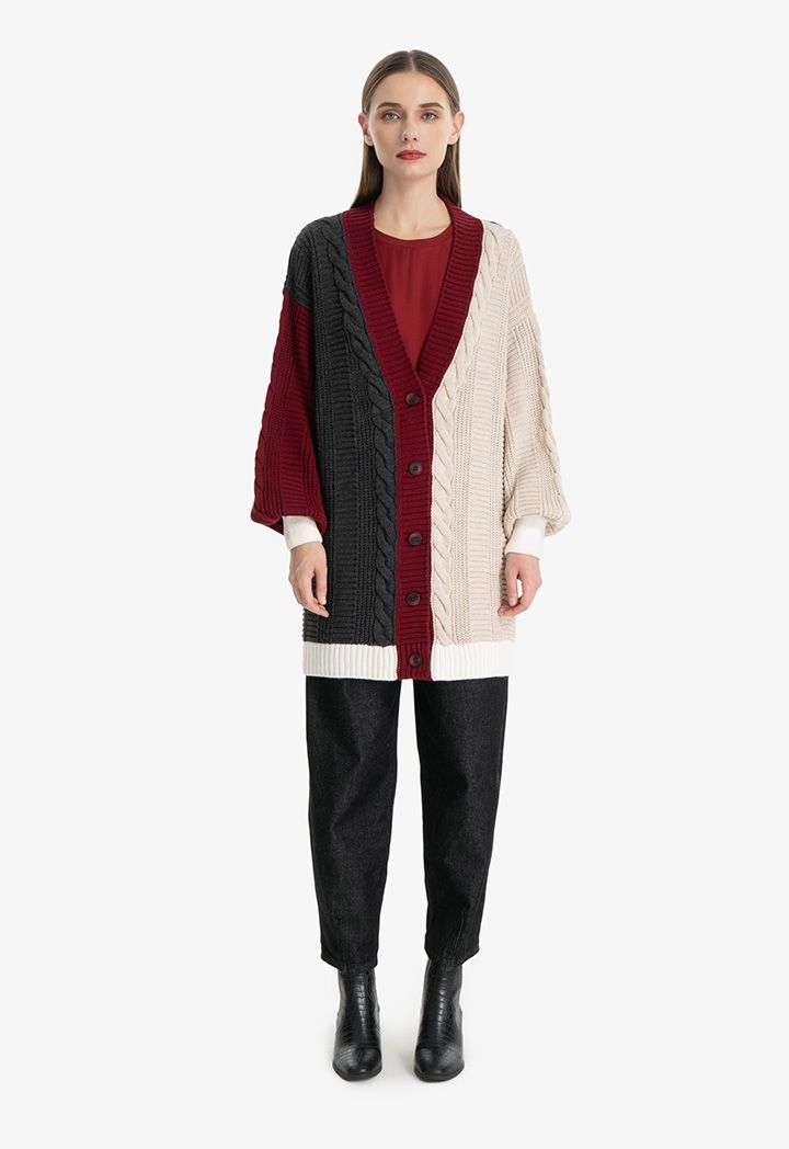 Two Toned Crochet Buttoned Cardigan Sale