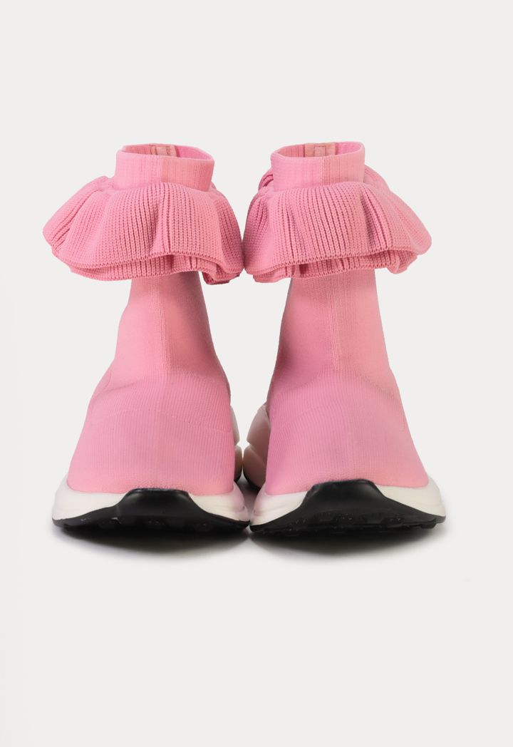 Fly Knit Solid Ruched Details Ankle Boots Sale