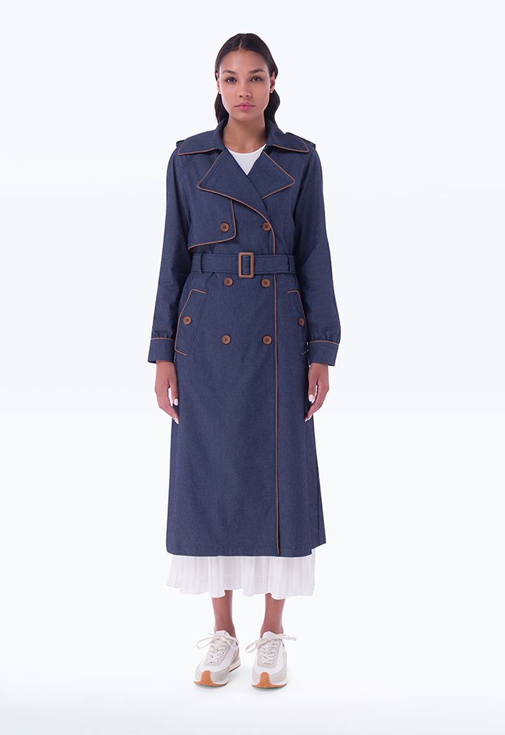Denim Double Breasted Maxi Trench Coat Sale