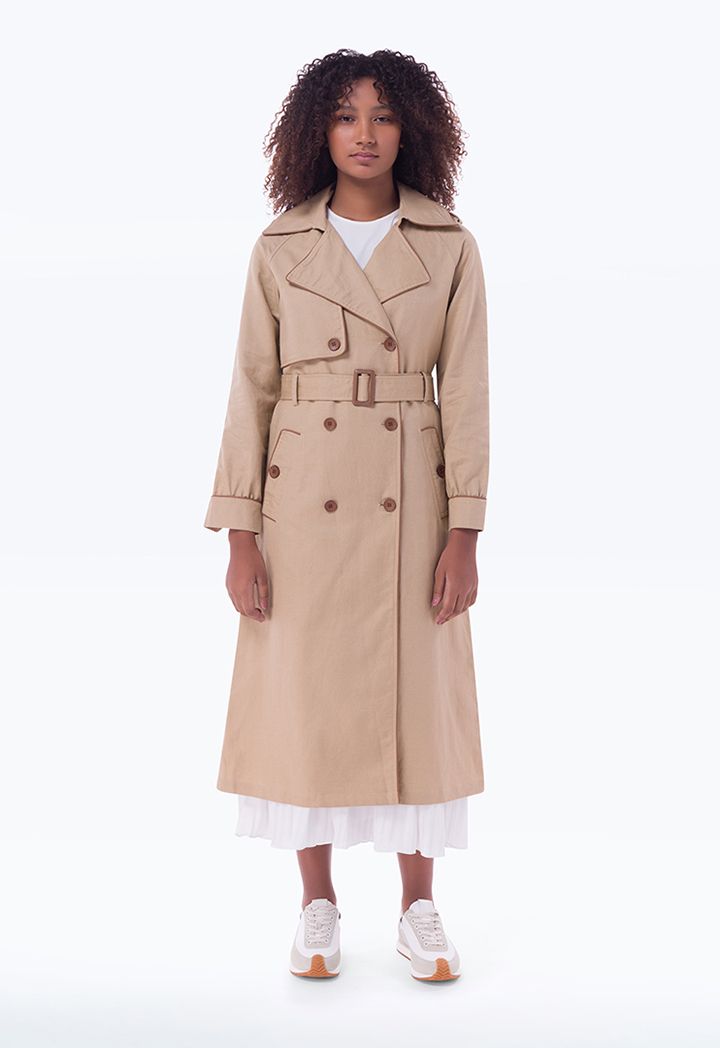 Double Breasted Solid Trench Coat Sale