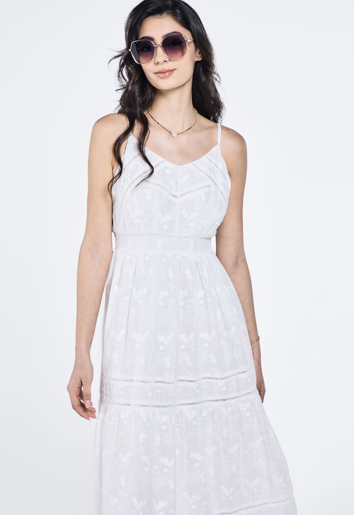 Embroidered lace tiered dress discount