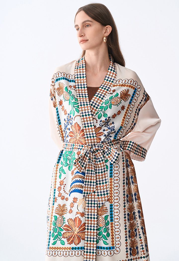 Printed Belted Midi Kimono