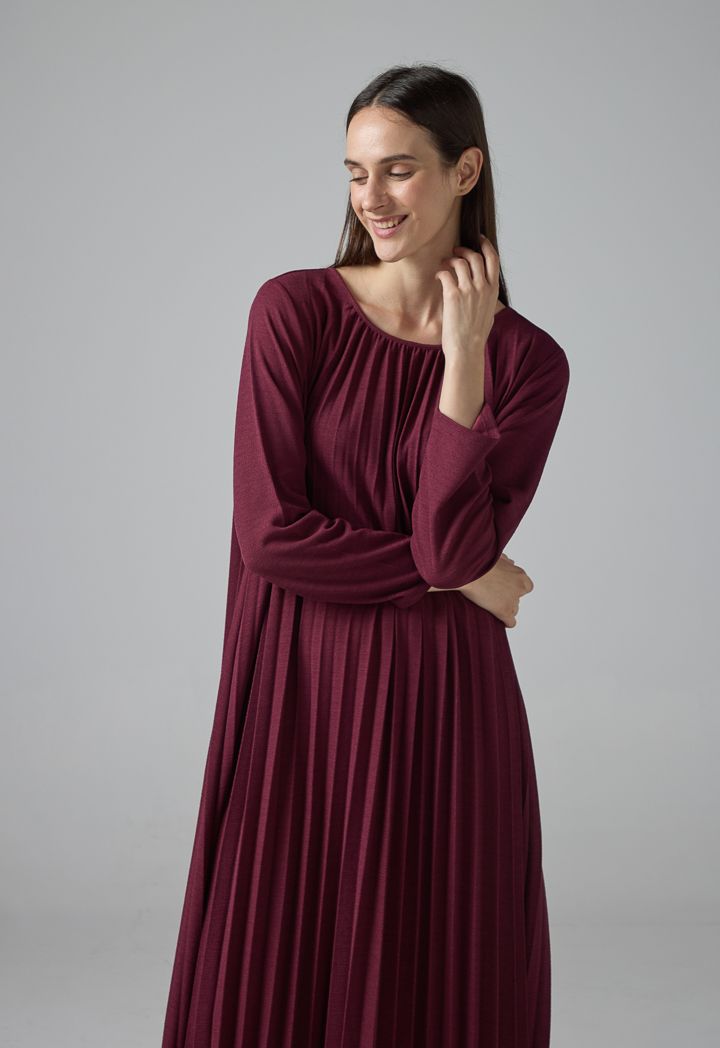 Long Sleeve Pleated Maxi Dress Riva Fashion