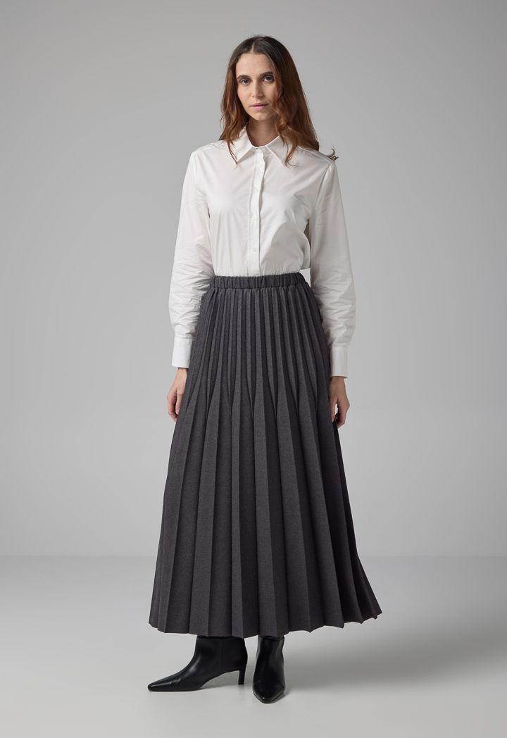 Solid Pleated Maxi Skirt