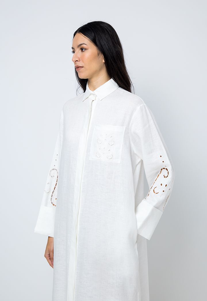 White maxi shirt dress with sleeves on sale