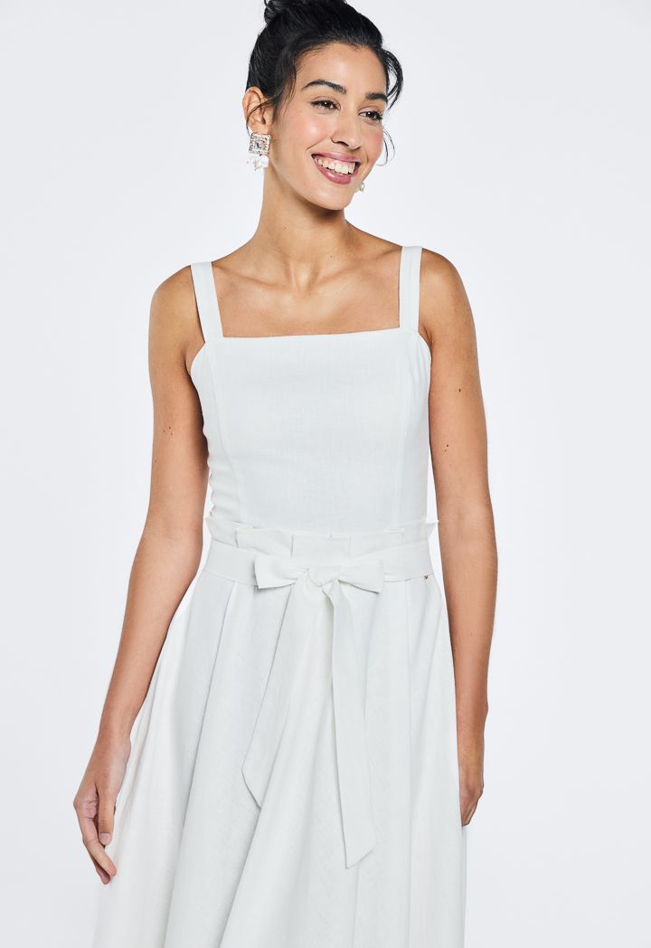 Sleeveless Box Pleated Flared Dress