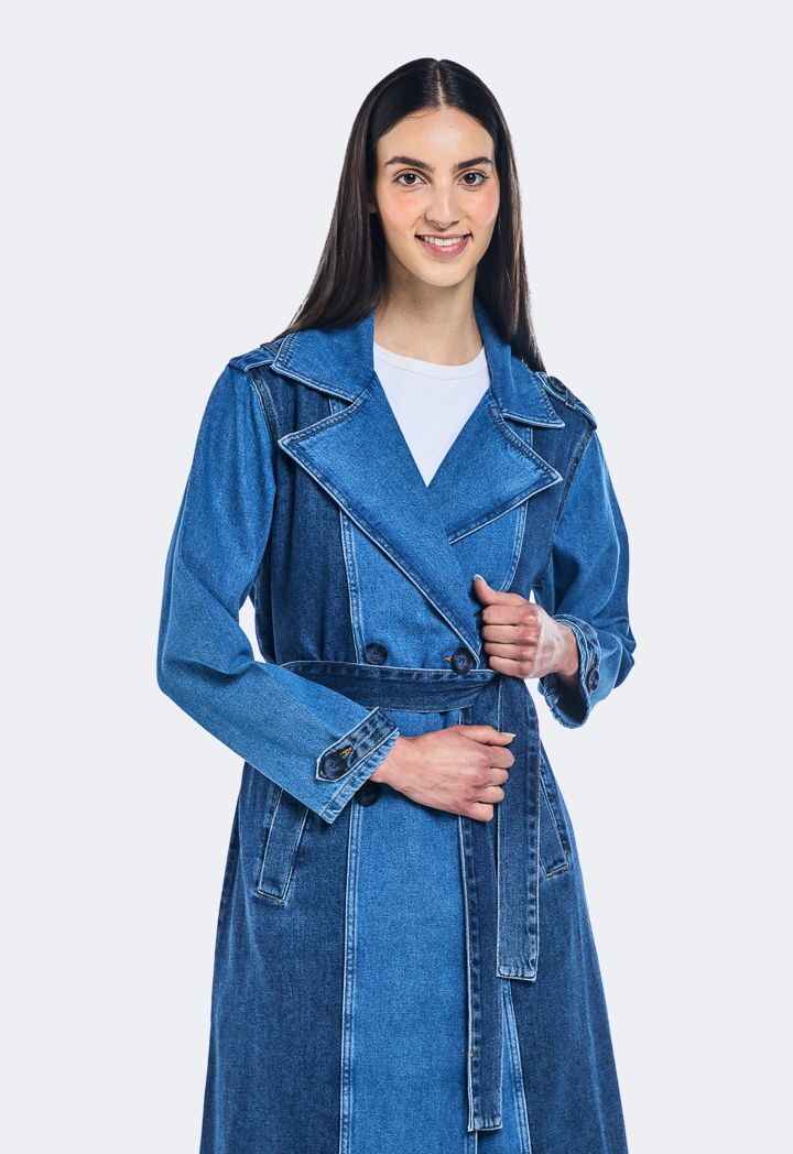 Color Block Denim Trench Coat