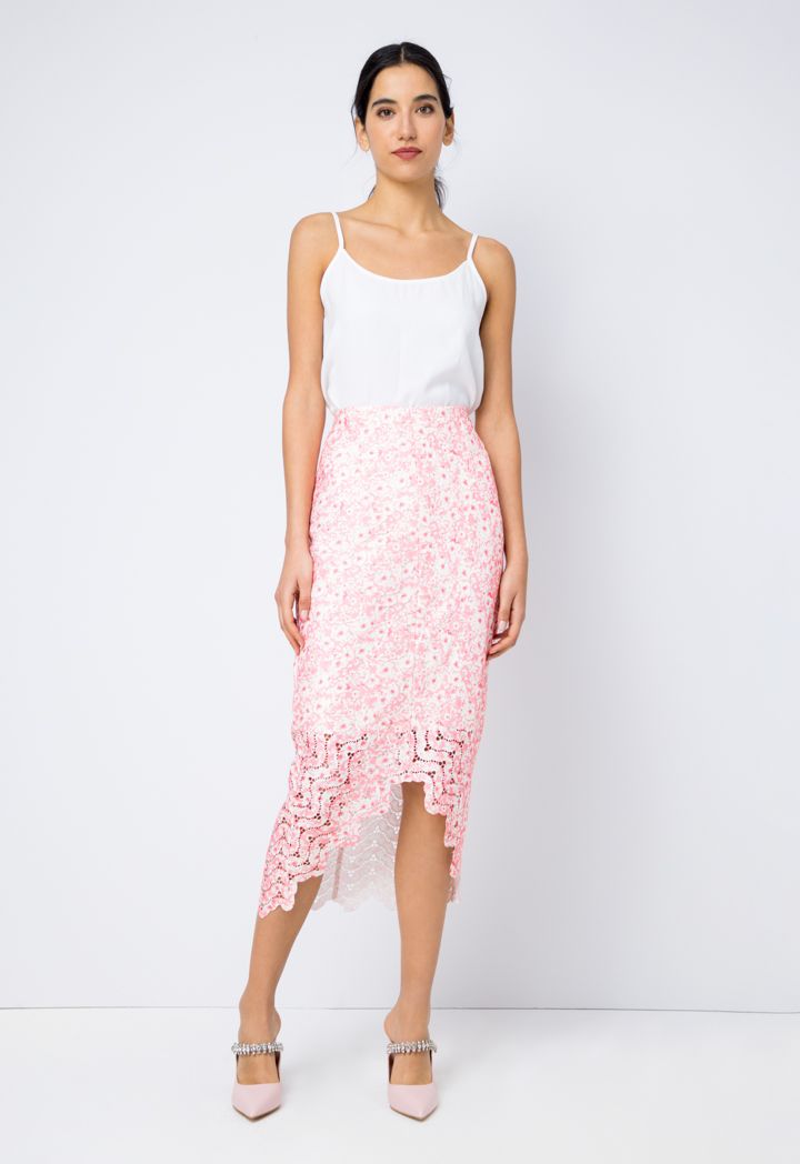 Lace High Low Scalloped Hem Skirt