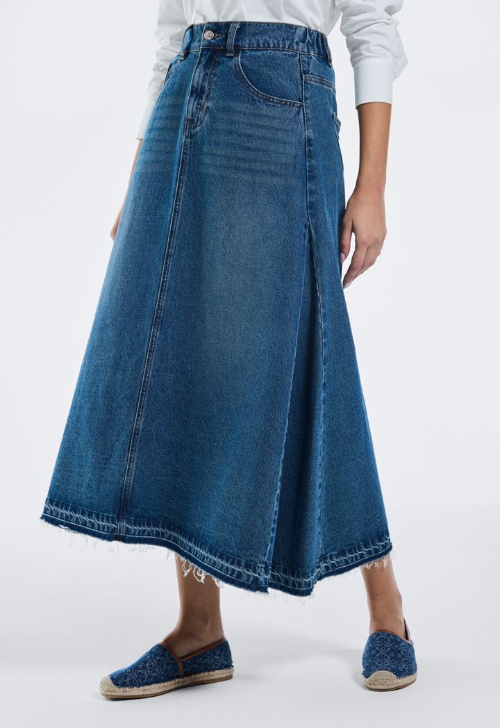 Flared denim skirt outlet