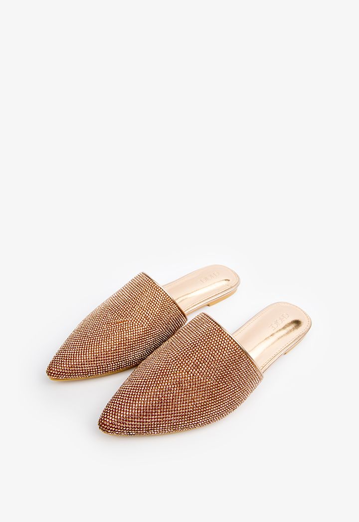 Pointed Toe Flat Sparkling Mules