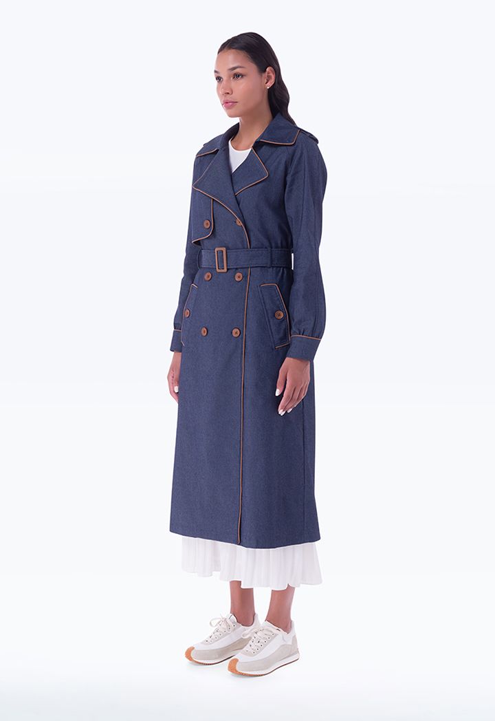 Denim Double Breasted Maxi Trench Coat Sale