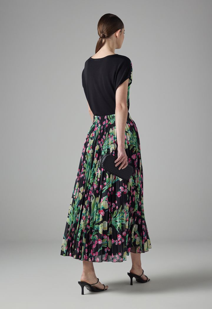 Floral Print Pleated Maxi Skirt