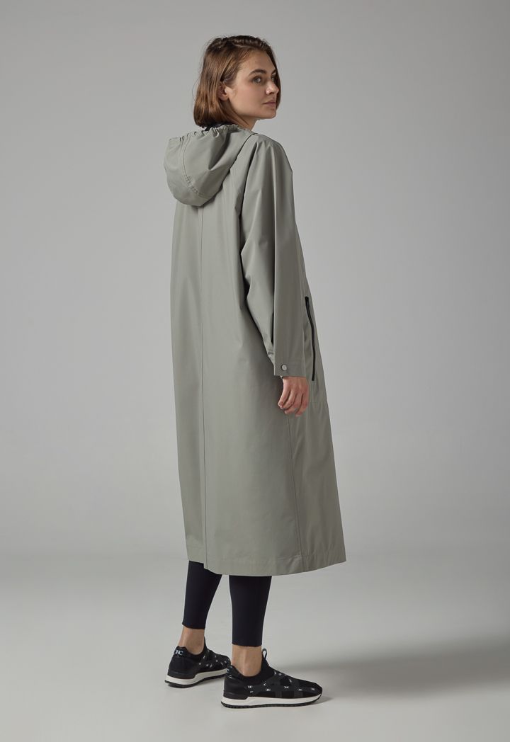 Solid Full Zip Double Sided Hooded Trench Coat