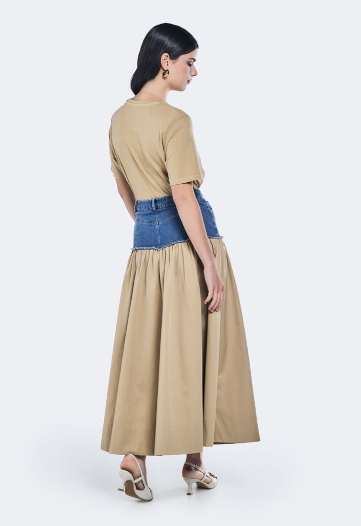 Flared Skirt With Denim Yoke