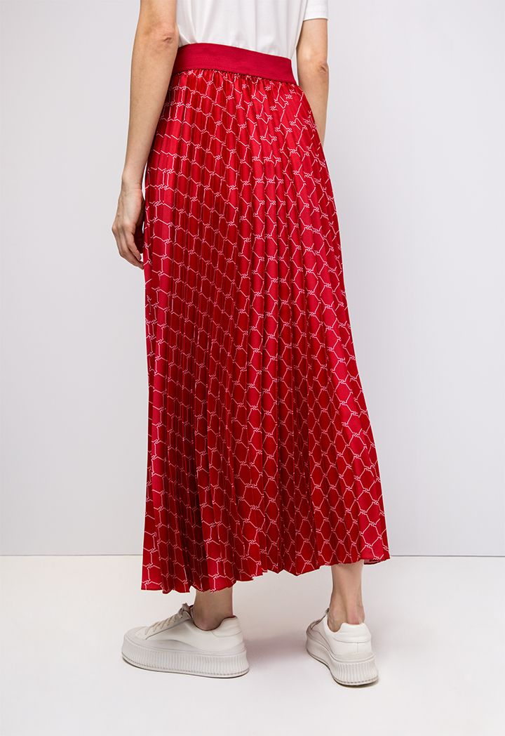 Monogram Print Pleated Maxi Skirt