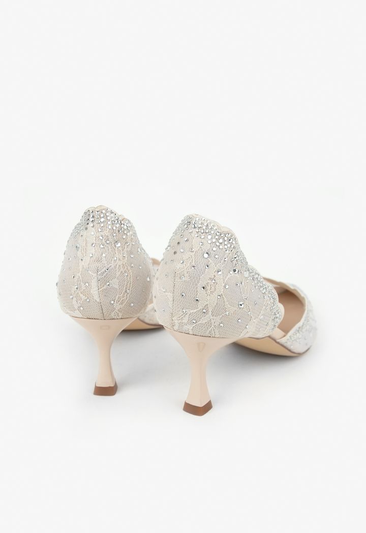 Crystal Embellished Lace Heels