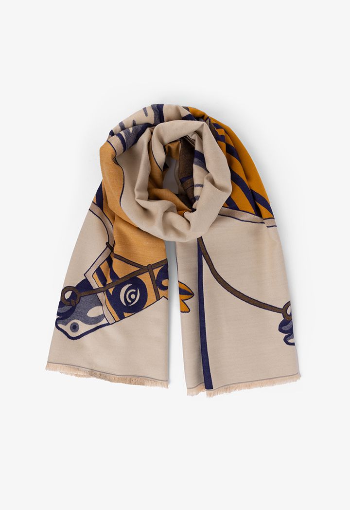 Horses Patterned Pashmina Scarf