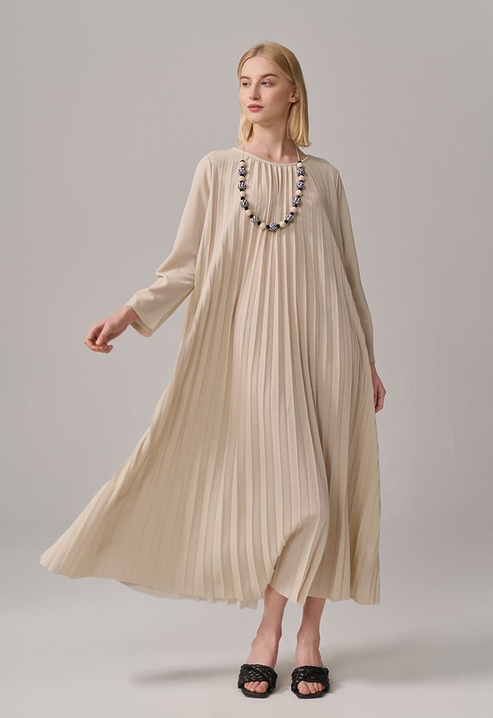 Pleated long sleeve dress hotsell