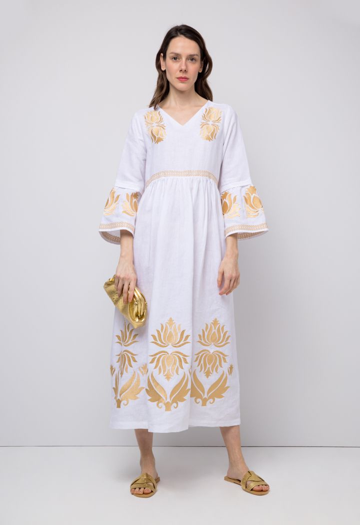 Embroidered bell sleeve dress deals