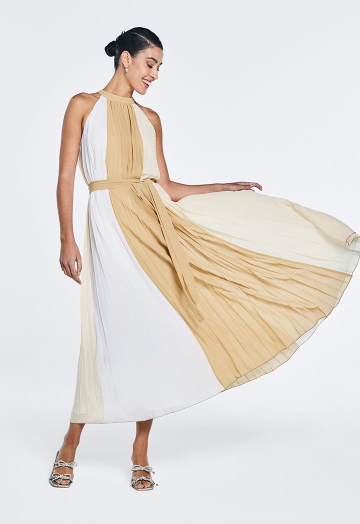 Colour block pleated dress outlet
