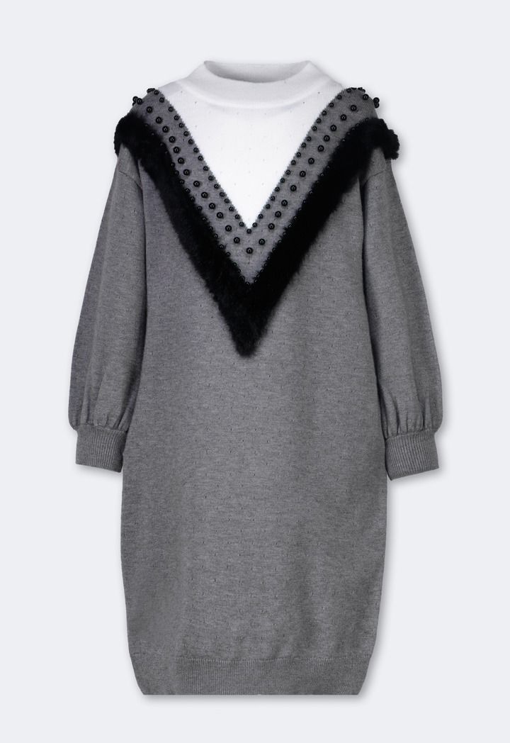 Faux Fur Embellished Sweater Dress