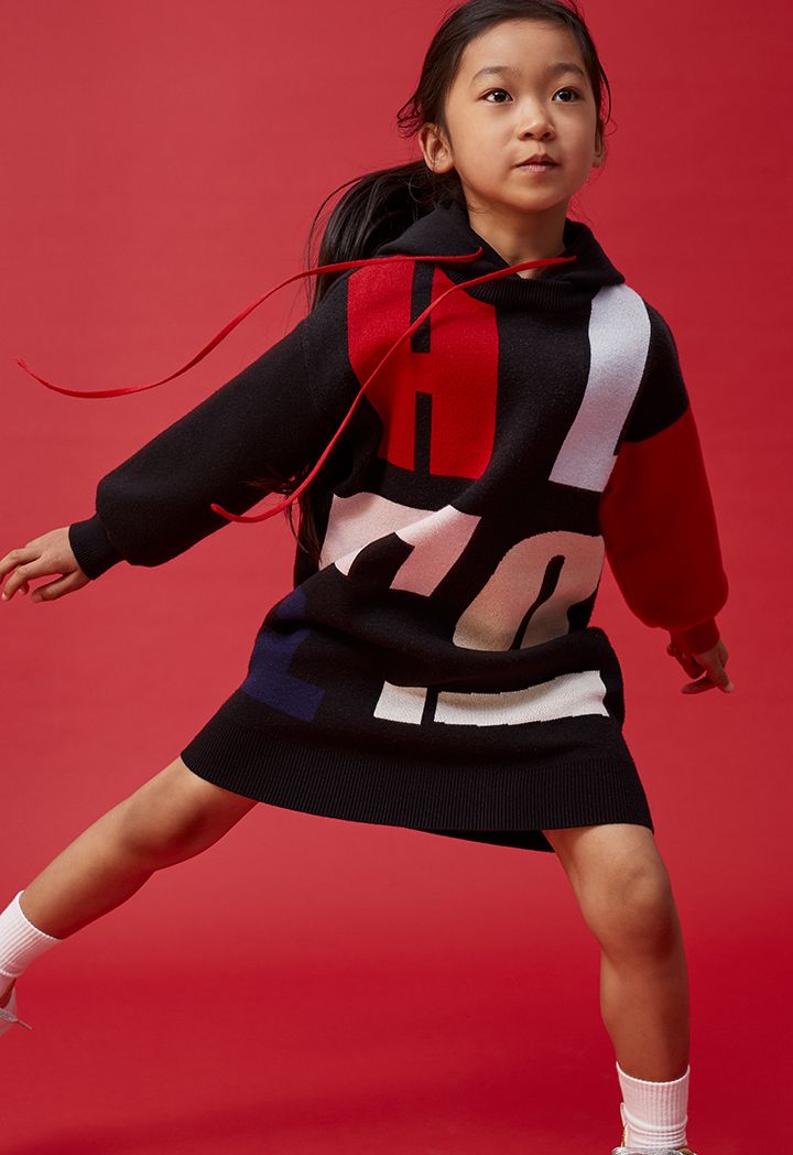 Knitted Letter Print Hoodie Dress