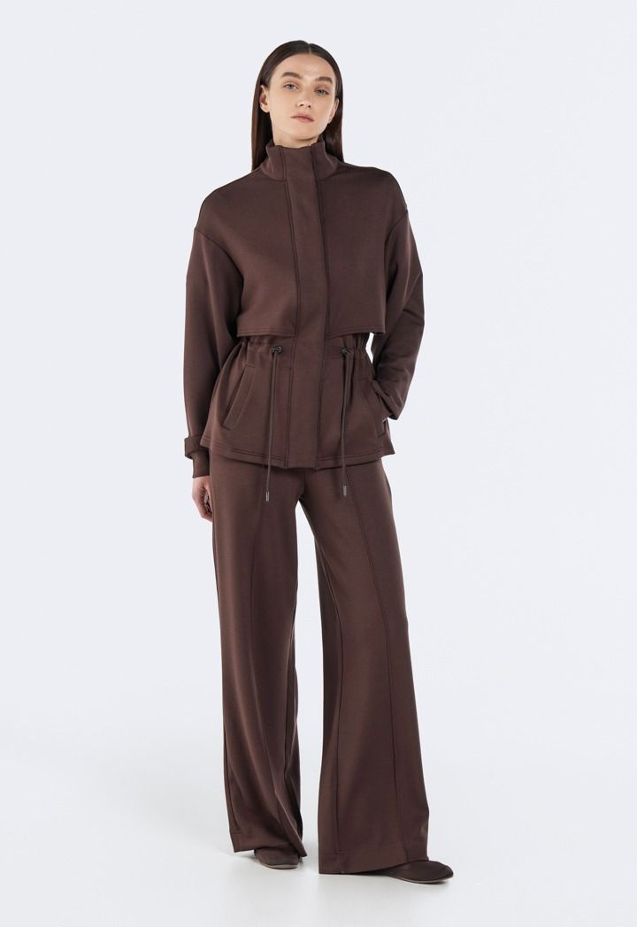 Red Drawstring Jacket Solid Drawstring-Waist Jacket