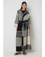 Checked Oversized Belted Long Jacket