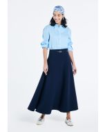 Solid Flared Belted Maxi Skirt