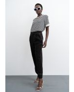 Contrast Running Stitch Solid Pants -Sale