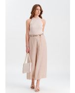 Linen Pants With Waistband Tabs -Sale