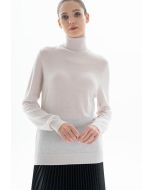 High Neck Long Sleeves Knitted Basic Top -Sale