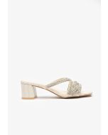 Crystal Embellished Vamp Block Mule Sandals -Sale