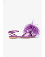 Dot Feather Trimmed Flat Sandals -Sale
