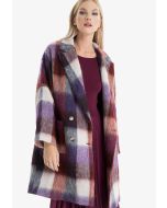 Woolen Double Breasted Checkered Coat -Sale