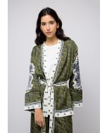 Printed Belted Open Cardigan