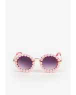 Faux Pearls Embellished Round Gradient Sunglasses