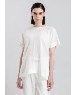 Linen Ribbed Neck Cap Sleeve Blouse -Sale