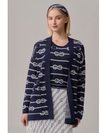 Contrast Long Sleeves Knitted Monogram Cardigan
