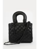 Quilted Leather Top Carry Handle Hand Bag With Medal